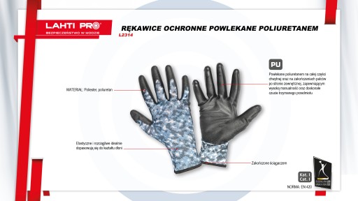 LAHTI PRO Ochranné PU pracovné rukavice L2314 8 M