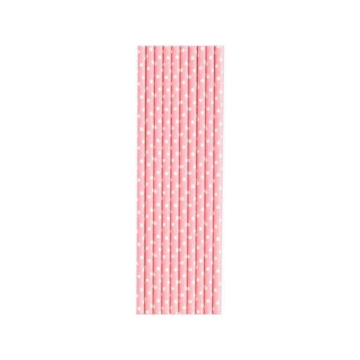 PAPIEROVÉ SLAMKY 10 ks, RUŽOVÉ S BODKAMI, 20 cm