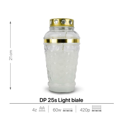 Sviečka liata sklenená 21 cm Biela DP 25s Svetlá