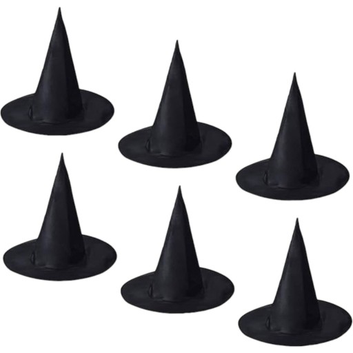 Vzorovaný čierny čarodejnícky klobúk pre halloweensky kostým s dlhými rukávmi