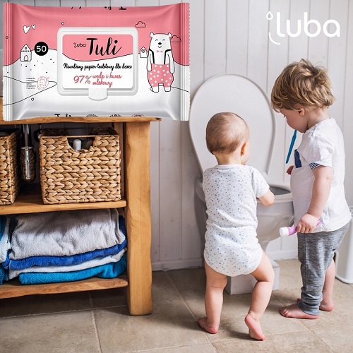 LUBA Tuli vlhčený toaletný papier pre deti s vôňou jahôd A'50