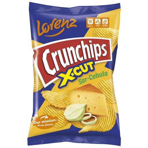 CRUNCHIPS Vlnité chrumky X-CUT Syr Cibuľa Syr a cibuľa 140g LORENZ