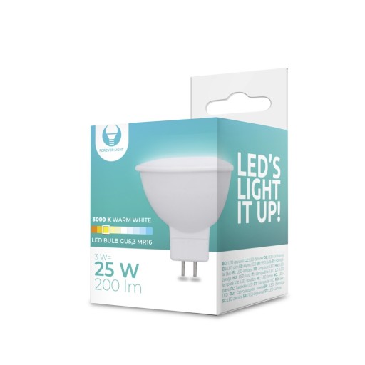 LED žiarovka do reflektora GU5.3 MR16 3W = 25W 12V DC 3000K 200lm Forever Light