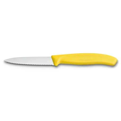 VICTORINOX - Nôž na zeleninu a ovocie - Zúbkovaná čepeľ 8 cm - Žltý