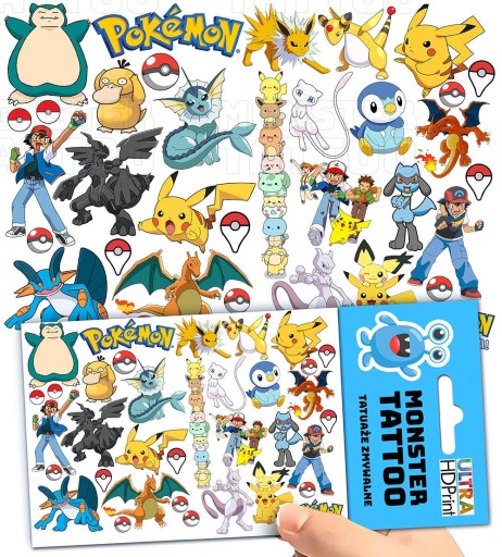 UMÝVAJÚCE DOČASNÉ TETOVANIE PRE DETI DETSKÉ POKEMONY ORIGINÁLNE DIZAJNY