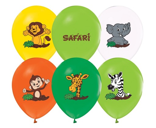 Safari Balóniky Zvieratá rôzne farby 30 cm 5 ks.