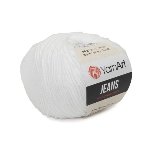 50g priadza, 55% bavlna 45% akryl, YarnArt Jeans biela 62