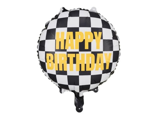 Happy Birthday okrúhly šachovnicový fóliový balón - PartyDeco - 35 cm