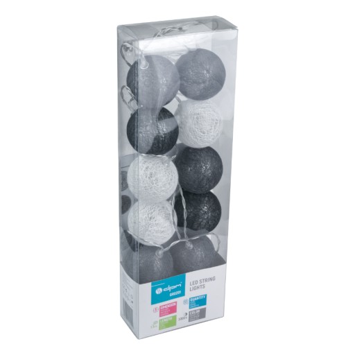 LED girlanda, 12 x biela a šedá guľa, 2 x AA, 1,5 m