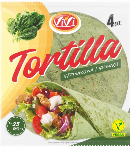 VIVI ŠPENÁTOVÁ TORTILLA pšeničná 240G (4 karbonátky) 25CM