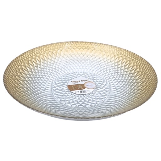 MISKA, VEĽKÝ ZLATÝ ZDOBENÝ SKLENENÝ TANIER, 33CM