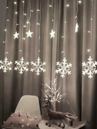LED SVETELNÁ ZÁCLONA VIANOČNÉ SVETLÁ STUDENÉ BIELE OKNÁ SVETLO VENCICE 5,5