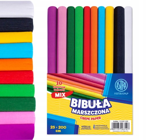 CRIPPED Tissue Paper Astra 10 živých farieb DEKORATÍVNE PRE DEKORÁCIE ASTRAPAP