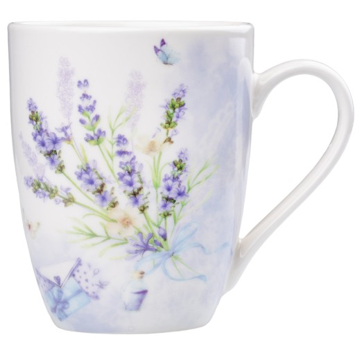 PORCELÁNOVÝ hrnček s rúčkou NA KÁVU A ČAJ DARČEK 320ml LEVANDUĽA