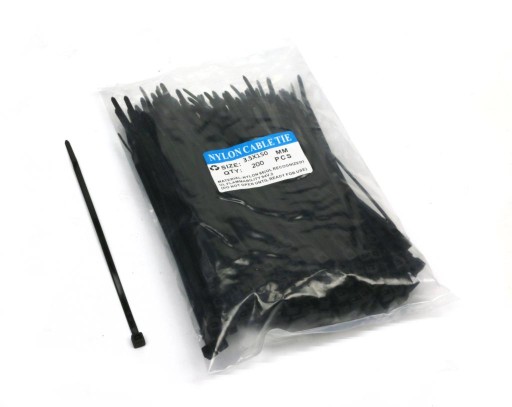 RM Sťahovacie pásky 3,5 x 200 mm 200 ks v sáčku, čierne, odolné voči UV žiareniu