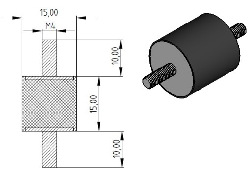 VIBRO IZOLATOR A 15x15 M4 45ShA mäkký tlmič nárazov