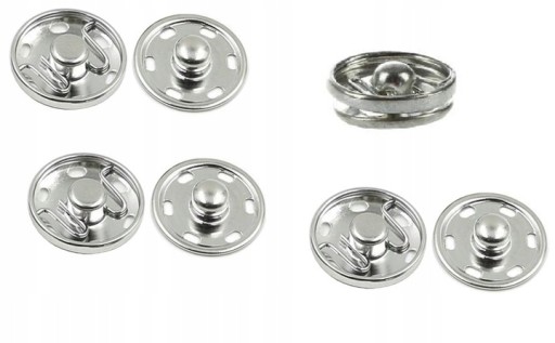 Prišité kovové patentky 21mm / 4 sady STRIEBORNÉ