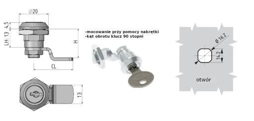 Miniatúrny vačkový zámok s jedným 13 mm kľúčom