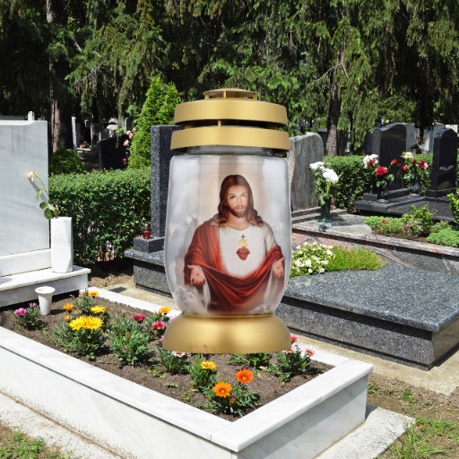 SVIEČKA BOLSIUS SKLENENÁ S JEŽIŠKOM, ZLATÁ DEKORATÍVNA VEĽKÁ 23,6CM + VLOŽKA ZDARMA