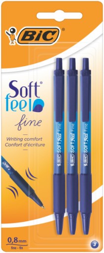 BIC Soft Feel guľôčkové pero modrý blister 3 ks.