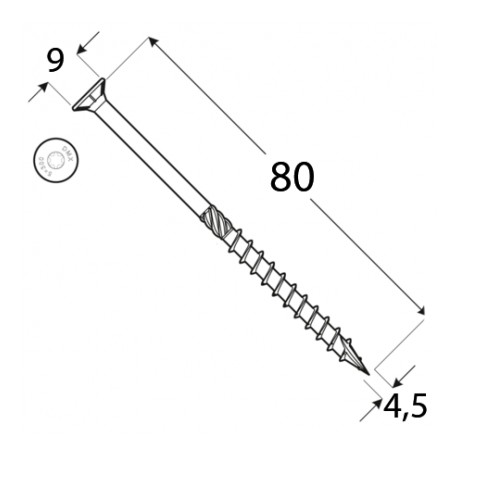 TESÁRSKE SKRUTY DO DREVA CS 4,5x80 TORX PROTIHLAVICE DOMAX 100KS