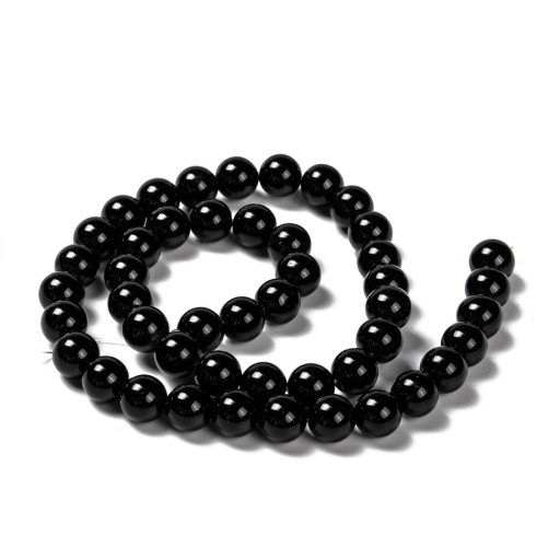 Prírodné čierne obsidiánové korálky, okrúhle, 8 mm, 45ks/36cm/prameň