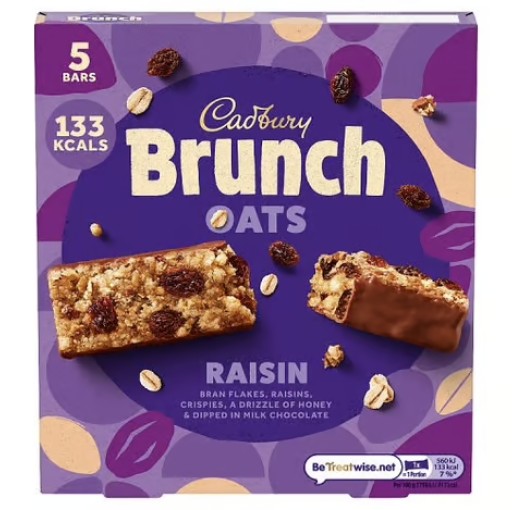 Cadbury Brunch Oats Raisin 5 cereálnych tyčiniek s hrozienkami 160 g