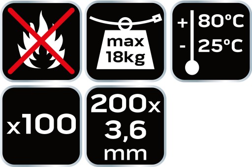 Sťahovacie pásky 3,6 x 200 mm, 100 ks, čierne