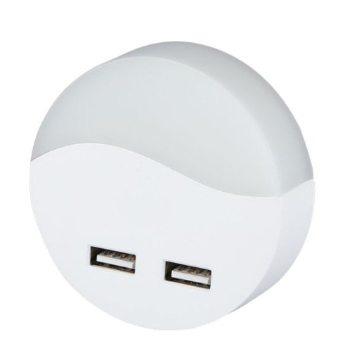V-TAC SAMSUNG nočná lampa do zásuvky s 2x USB nabíjačkou 10lm 3000k