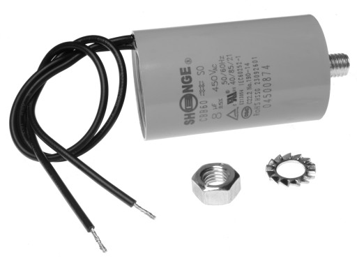 Štartovací kondenzátor pre jednofázový motor 8uF 450V s káblami