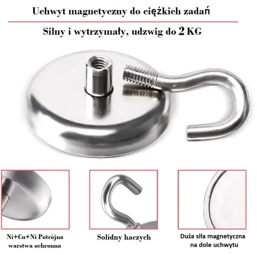 MAGNETICKÝ DRŽIAK SILNÝ NEODYMIOVÝ MAGNET S HÁKOM Ø12 mm 2kg