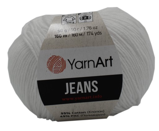 YARNART JEANS 62 optická biela priadza