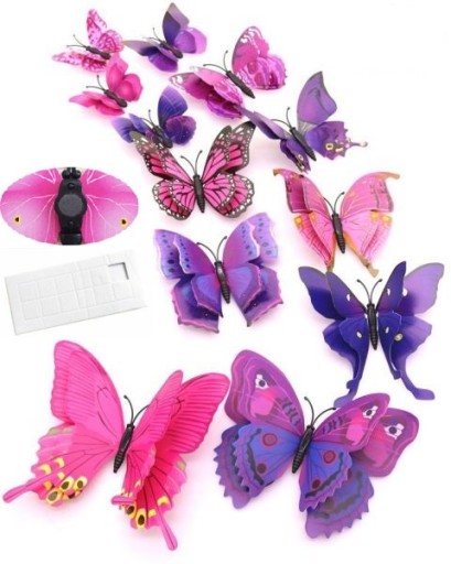 3D samolepky na stenu s motýľmi Double Purple x12
