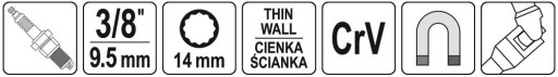 ZÁSUVKA NA SVIEČKU 14mm 3/8 TENKOSTEN