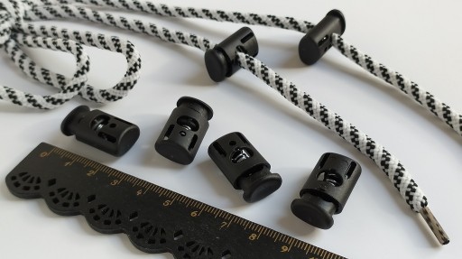 Jednoduchá zarážka na gumenú šnúrku, svorka, nastavovač dĺžky, plast, 10 ks.