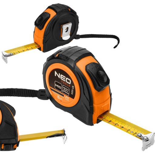 NEO ROLOVACIA OCEL ROZMERY 5 m X 25 mm AUTOMATICKA ZAMKNUTIE DVOCH ZASTAVOVACICH TLACIDIEL 67-223