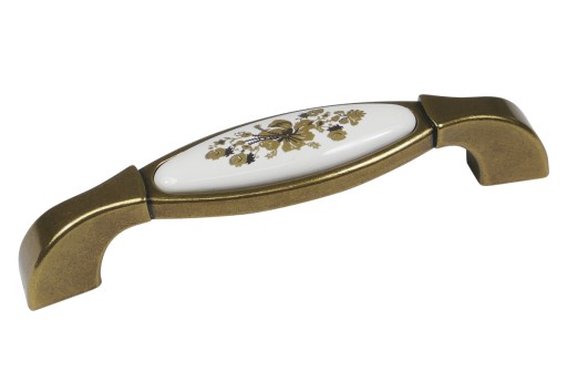 Porcelánová nábytková úchytka staromosadzný kvet 128 mm - UP026 AMIX