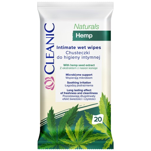 Cleanic Naturals Hemp Intímne hygienické obrúsky 20 kusov