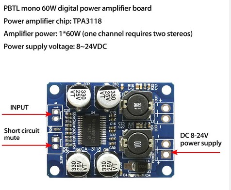 MONO ZOSILŇOVAČ 1X60W 8-24V TPA3118