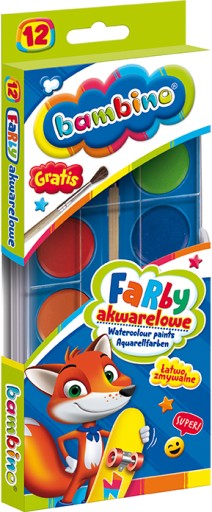 AKVARELOVÉ FARBY 12 farieb + štetec VODNÉ BAMBINO MAJEWSKI
