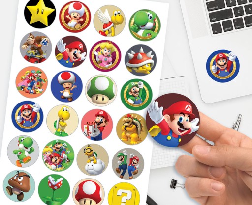 24 NÁLEPEK SUPER MARIO BROS SUPER KVALITA
