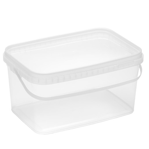 Priehľadné obdĺžnikové vedro 5L s vekom FOR FOOD na drobnosti