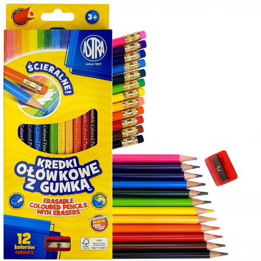 Pastelky ASTRA SCHOOL PENCIL s gumou, 12 farieb