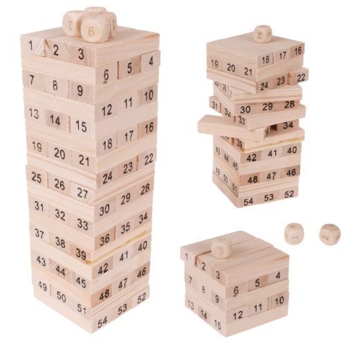 Arkádová spoločenská hra Jenga tower wobbling 54 KS + DICE 0263
