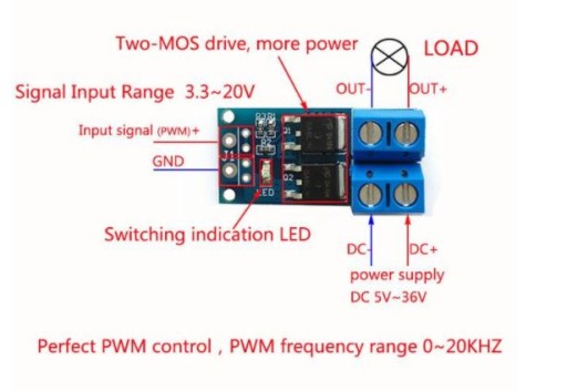Modul regulátora PWM - 400W 15A 36V - MOSFET HW-517 ESP pre Arduino Raspberry