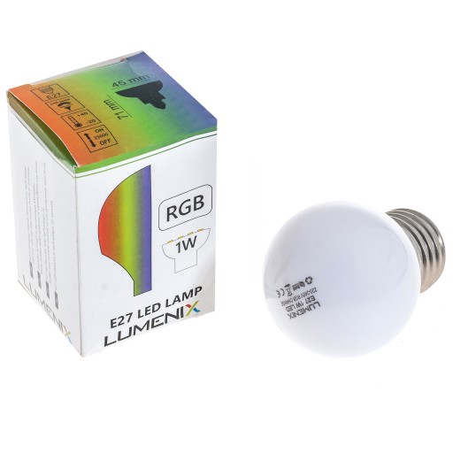 E27 LED guľová žiarovka 1W RGB Farebná dekoratívna