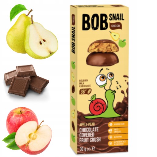BOB SNAIL Jablko Hruška v mliečnej čokoláde 30g čokoláda