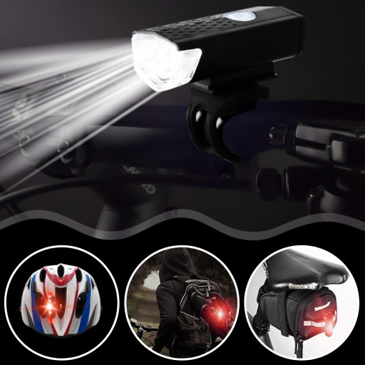 LED CYKLISTICKÁ LAMPA NA BICYKEL, NA RIADTIKÁ, VÝKONNÁ, NABÍJACIA, USB + ZADNÁ