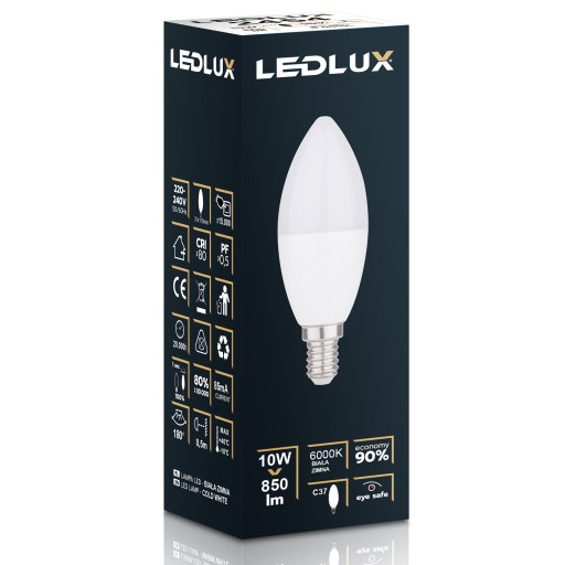 LED žiarovka E14 10W = 90W SMD 6000K studená Premium LEDLUX nebliká