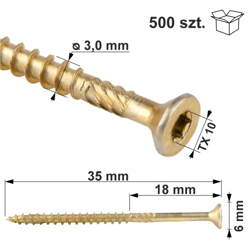 Skrutky do dreva 3x35 mm 500 ks TORX kužeľové Klimas WKCS